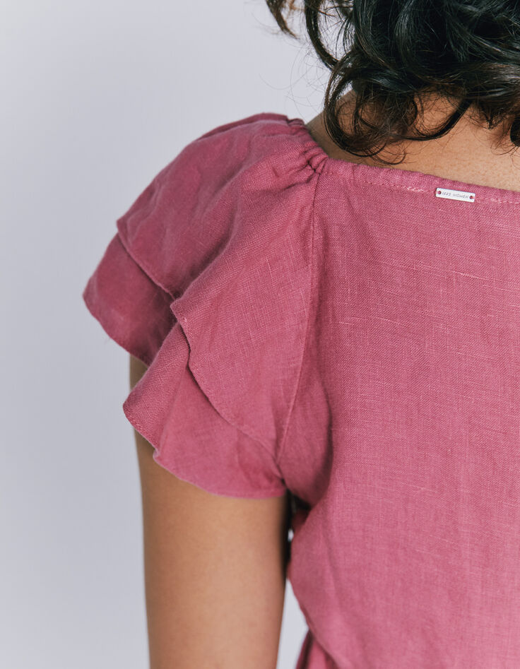 Women’s pink linen empire-waist short dress-4