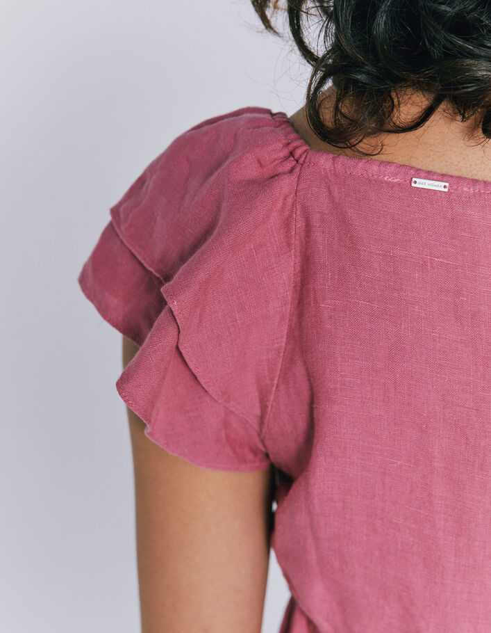 Vestido corto lino cintura imperio rosa mujer - IKKS