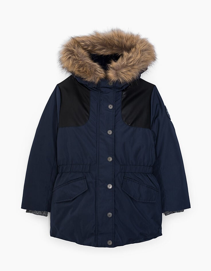 Marineblauer 2-in-1-Mädchenparka mit Wendesteppweste-3
