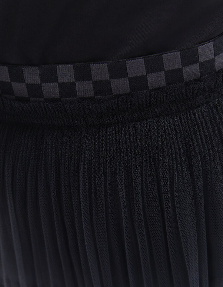 Women’s black checkerboard pleated tulle short skirt-4
