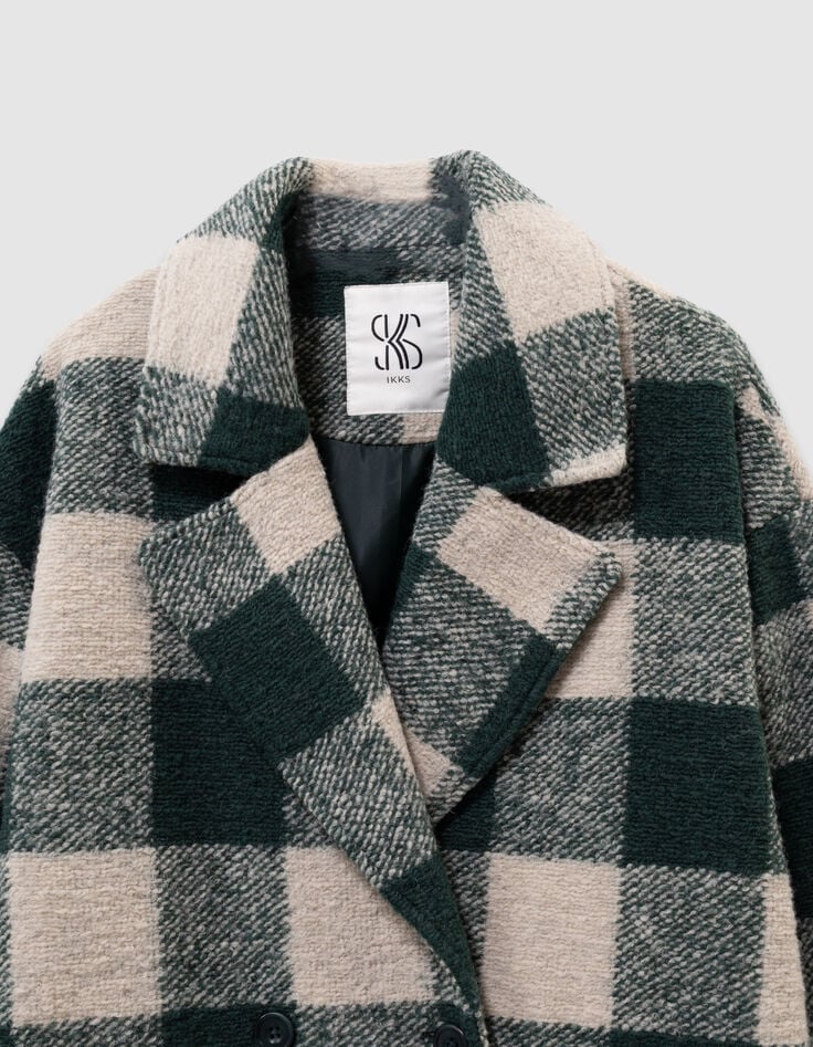 Manteau carreaux vert et écru fille-3 Manteau carreaux vert et écru fille-3