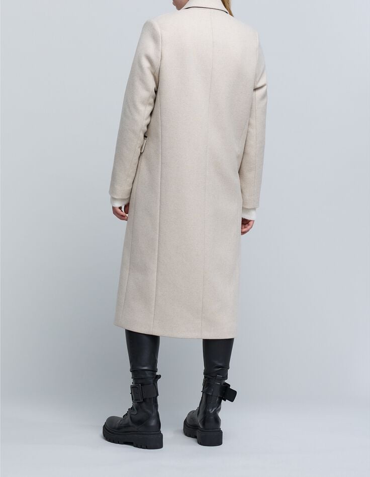 Women's long ecru pea jacket-3