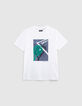 T-shirt blanc coton bio tennis flocage raquette gar&ccedil;on-1