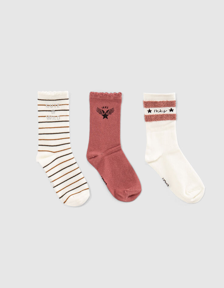 Calcetines blanco roto y rosa palo niña-1 Calcetines blanco roto y rosa palo niña-1