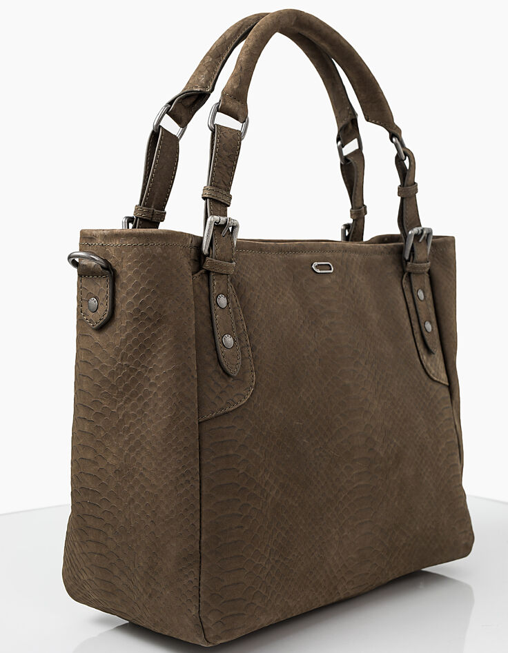 Sac cabas cuir de vachette effet reptile femme-5