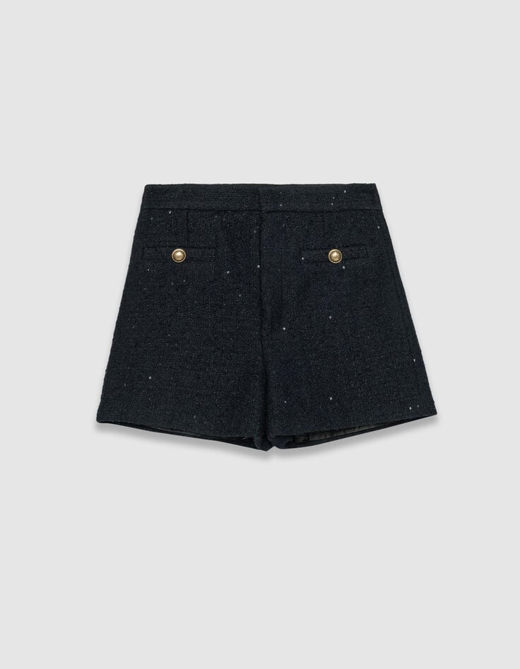 Marineblaue Damenshorts mit Tweedeffekt-5 Marineblaue Damenshorts mit Tweedeffekt-5