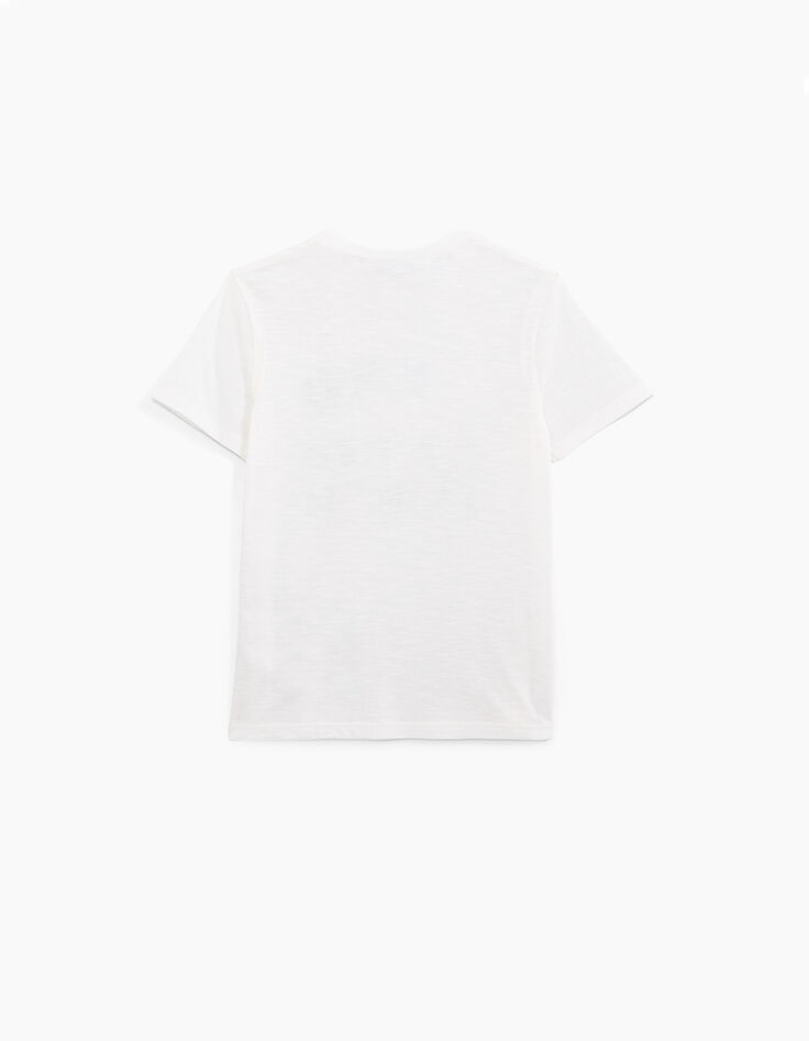 Tee-shirt blanc cassé à typo bleu coton bio garçon -4
