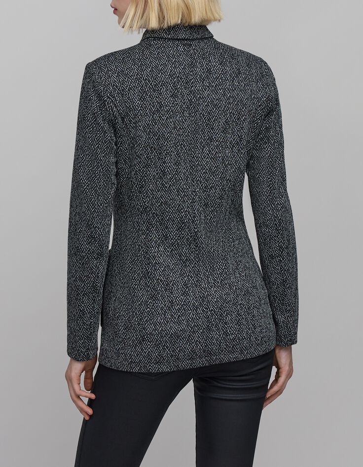 Women's grey herringbone-knit zip-up jacket-3
