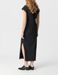 Robe midi noire &agrave; nouer c&ocirc;t&eacute; Femme-3