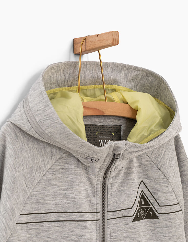 Cárdigan gris jaspeado medio capucha amarillo -5 Cárdigan gris jaspeado medio capucha amarillo -5