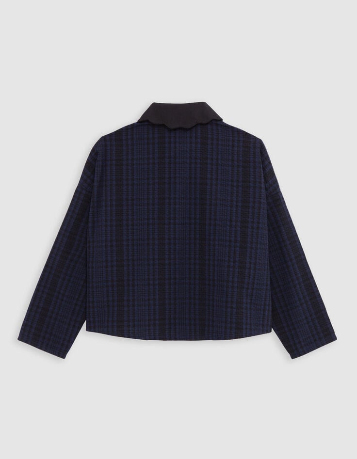 Girl's navy check cropped shirt-3 Girl's navy check cropped shirt-3
