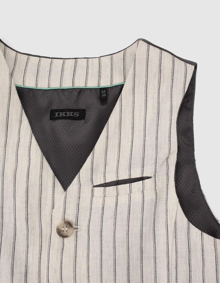 Gilet de costume beige rayé garçon-3