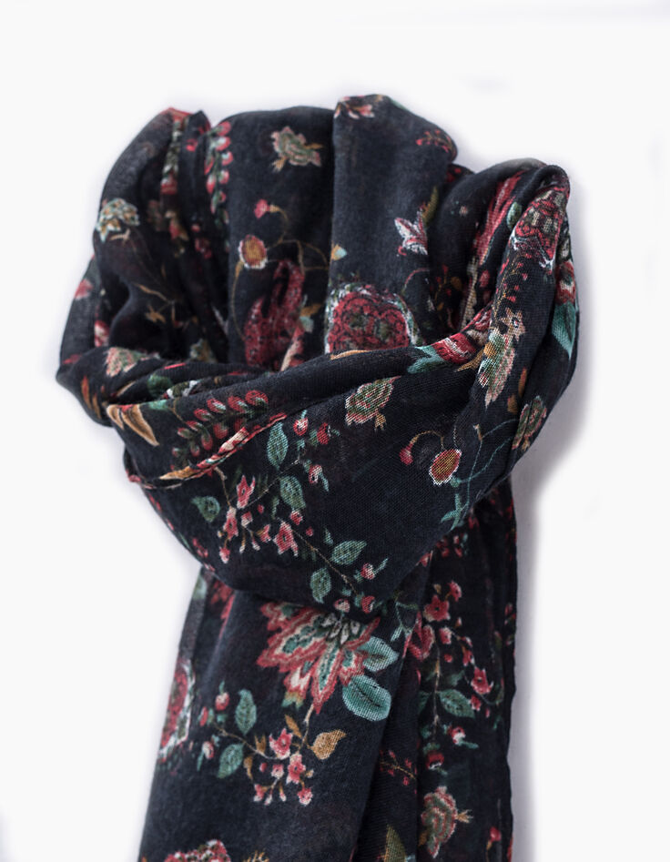 Chèche fin imprimé floral bords frangés femme-4
