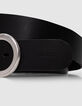 Zwart gladleren damesriem met ovale grijs metalen gesp-5