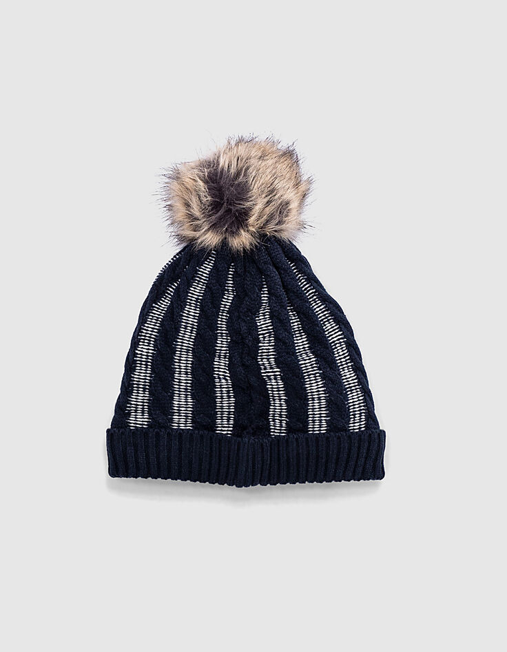 Boys’ navy and white cable knit beanie-3 Boys’ navy and white cable knit beanie-3