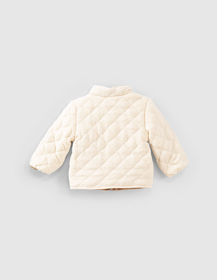 Baby girls’ gold nylon and ecru quilted reversible jacket-4 Baby girls’ gold nylon and ecru quilted reversible jacket-4