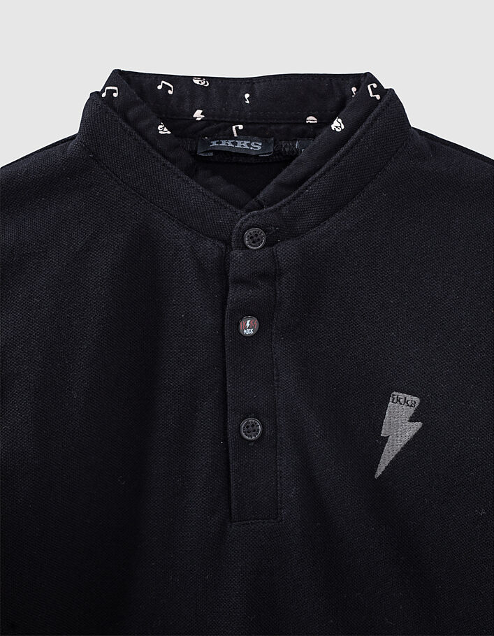 Boys’ black polo shirt, rock trompe-l'oeil shirt collar - IKKS