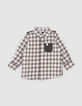 Baby boys’ grey mixed-fabric checked shirt-1