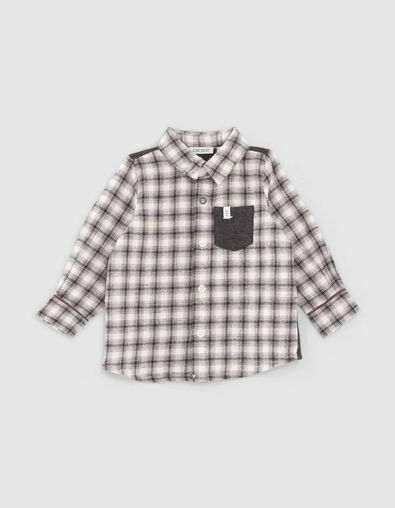 Baby boys’ grey mixed-fabric checked shirt - IKKS