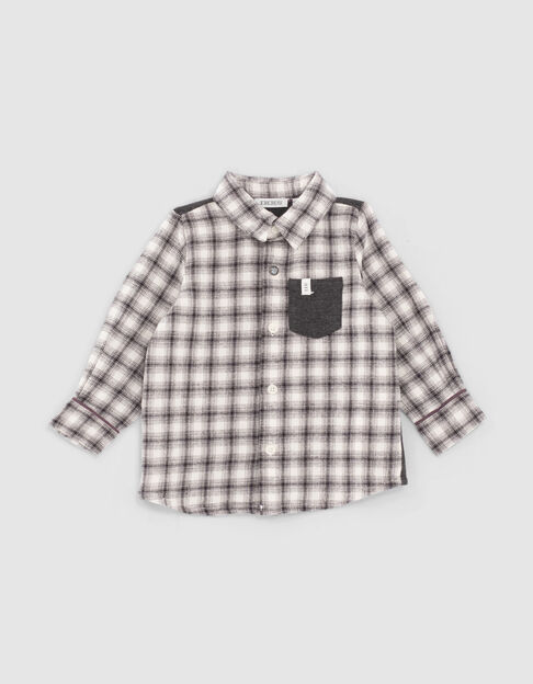 Baby boys’ grey mixed-fabric checked shirt