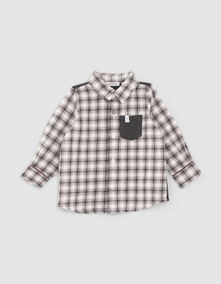 Baby boys’ grey mixed-fabric checked shirt-1 Baby boys’ grey mixed-fabric checked shirt-1