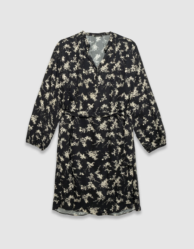 Robe noire imprimé fleurs sauvages ceinture amovible Femme-5 Robe noire imprimé fleurs sauvages ceinture amovible Femme-5