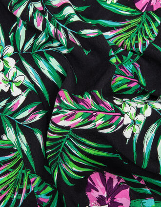 Schwarzer Damenblazer mit tropischem Print