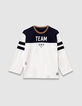 Boys’ navy and white organic cotton T-shirt, camel neck-4
