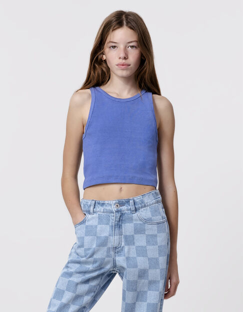 Blauw geribd cropped topje meisjes - IKKS