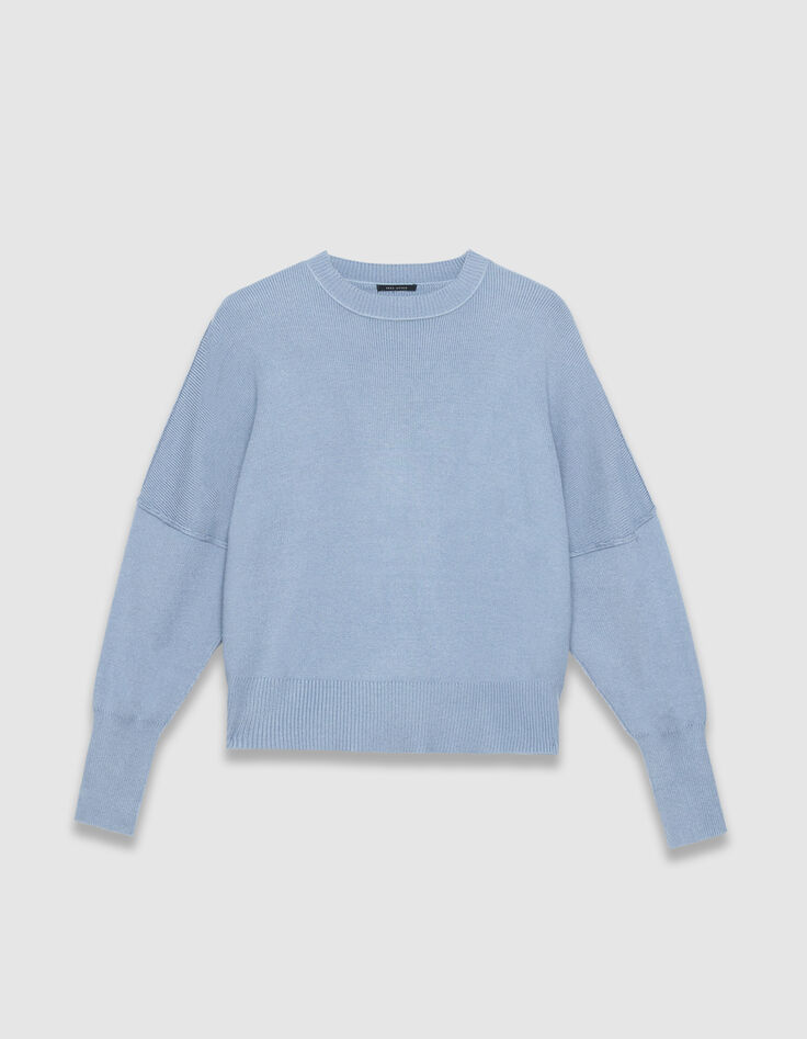Pull oversize bleu tricot longueur cropped Femme-5