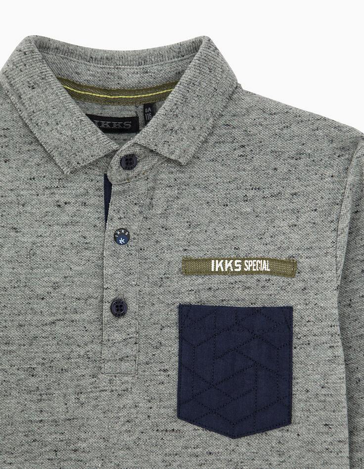 Boys’ dark grey marl polo shirt with army stripes on back-4 Boys’ dark grey marl polo shirt with army stripes on back-4