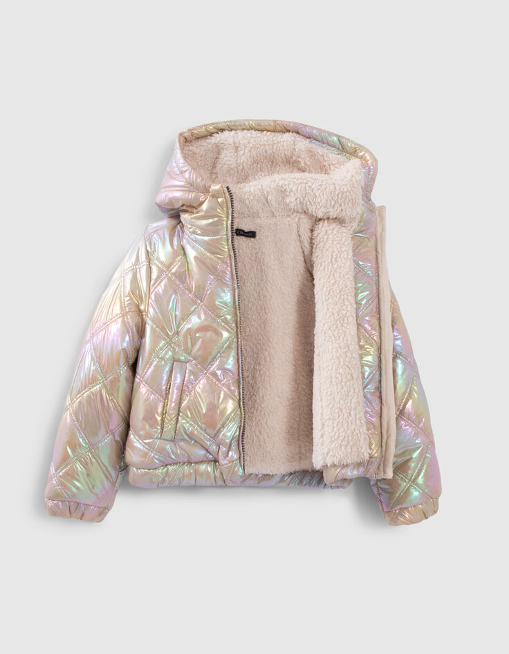 Beige irisierende Mädchensteppjacke-7