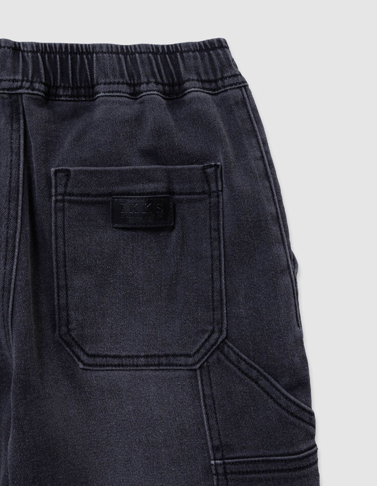 Grey denim shorts with elasticated waistband for boy-5