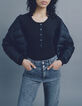 Women’s black ribbed knit long-sleeve T-shirt-1