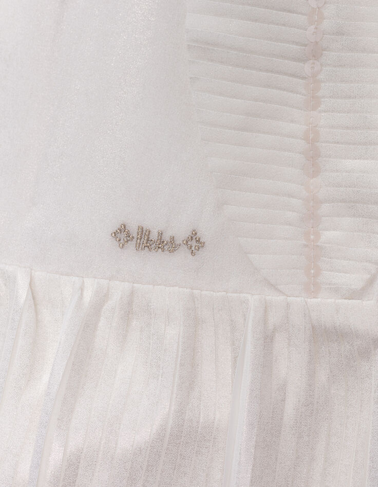Robe plissée écrue irisée volants manches fille-8