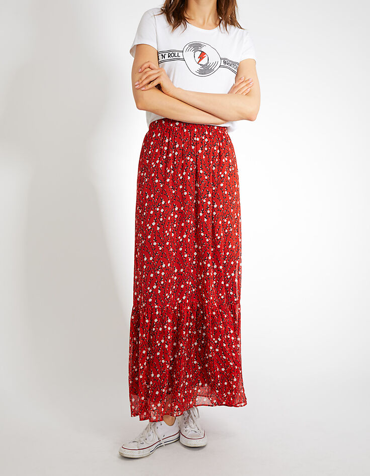 Falda larga rojo cornalina estampado flores I.Code-4