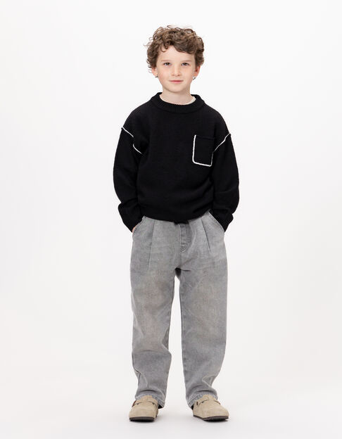 Pull noir tricot poche poitrine garçon - IKKS