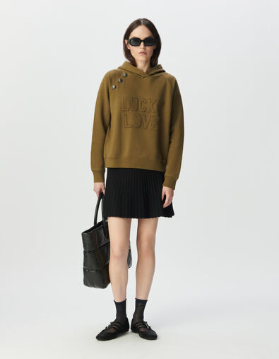 Women’s khaki organic cotton hoodie, buttons and slogan - IKKS
