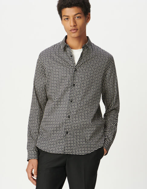 Chemise slim marine coton bio imprim&eacute; minimaliste Homme - IKKS