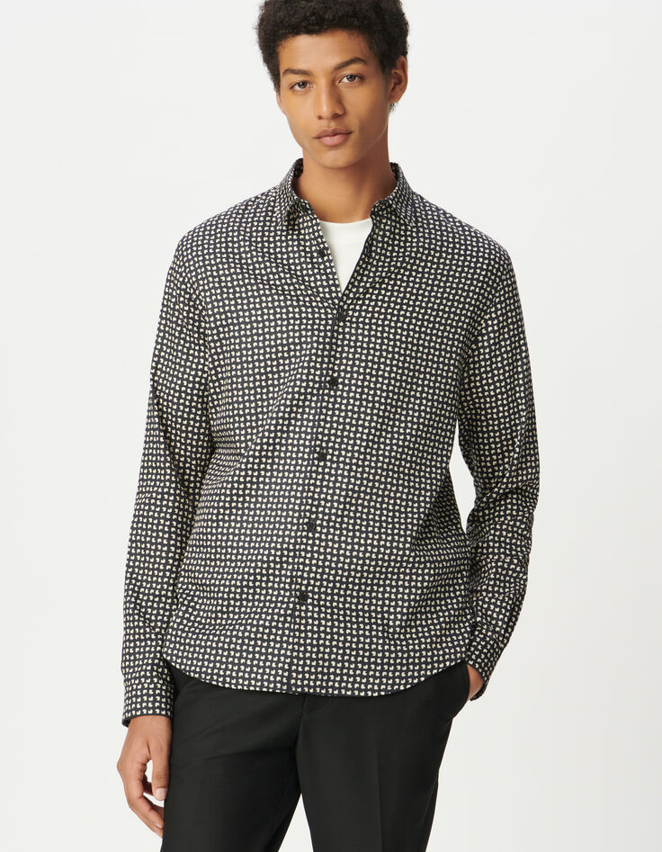 Chemise slim marine coton bio imprimé minimaliste Homme-1