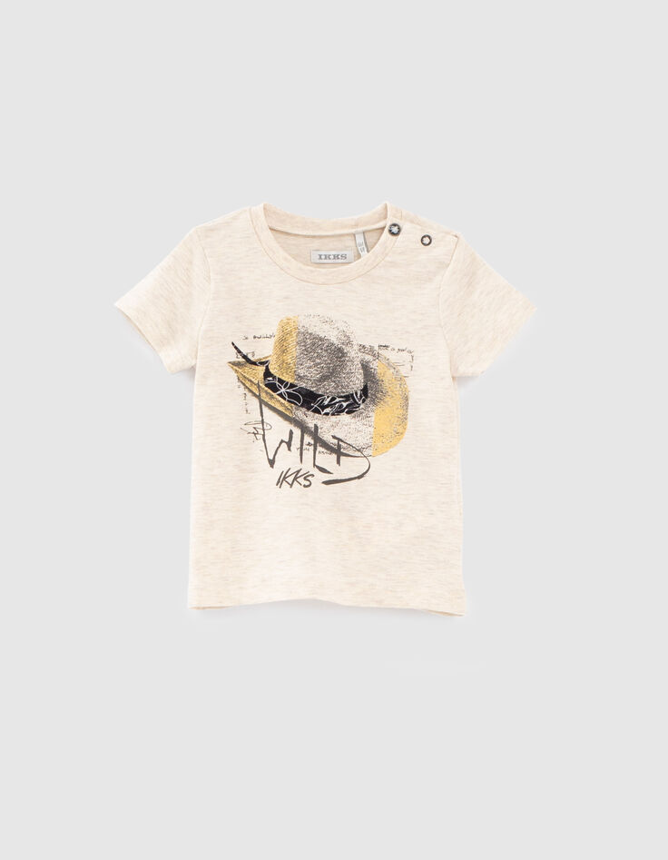 Camiseta beige claro con sombrero bebé niño-1