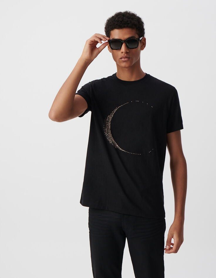 Black T-shirt with moon embroidery-2