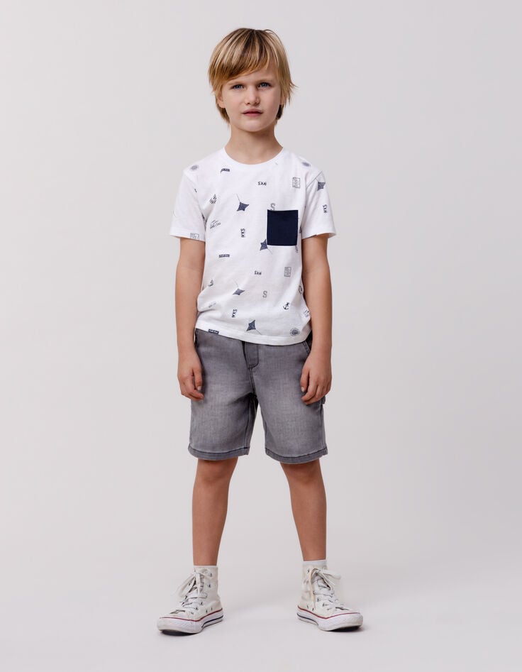 White organic cotton T-shirt with aquatic motifs for boy-1 White organic cotton T-shirt with aquatic motifs for boy-1