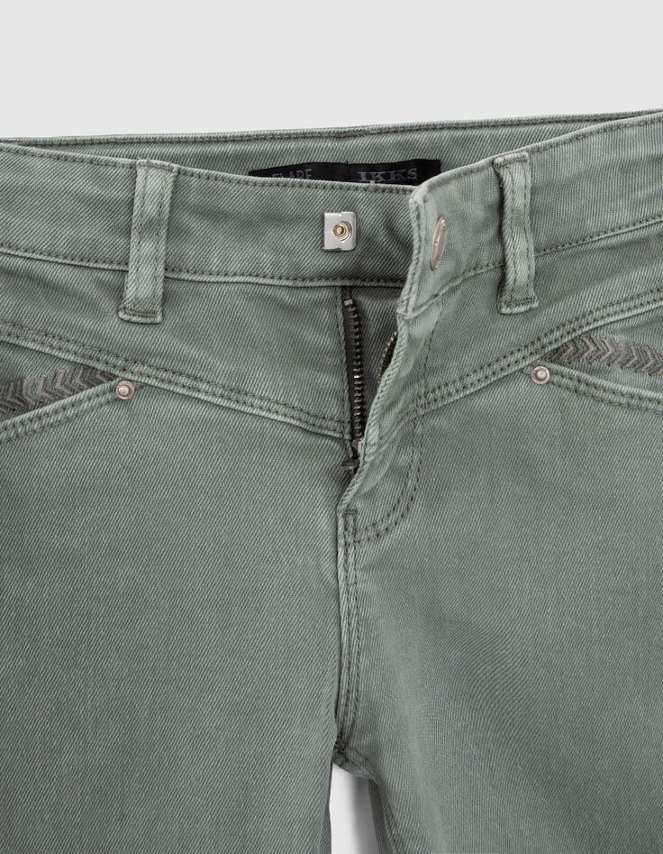 Girls' khaki 7/8 flared jeans with fringed cuffs-6