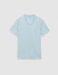 Men’s grey blue organic cotton Essential V-neck T-shirt-5