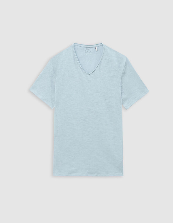 Men’s grey blue organic cotton Essential V-neck T-shirt-5