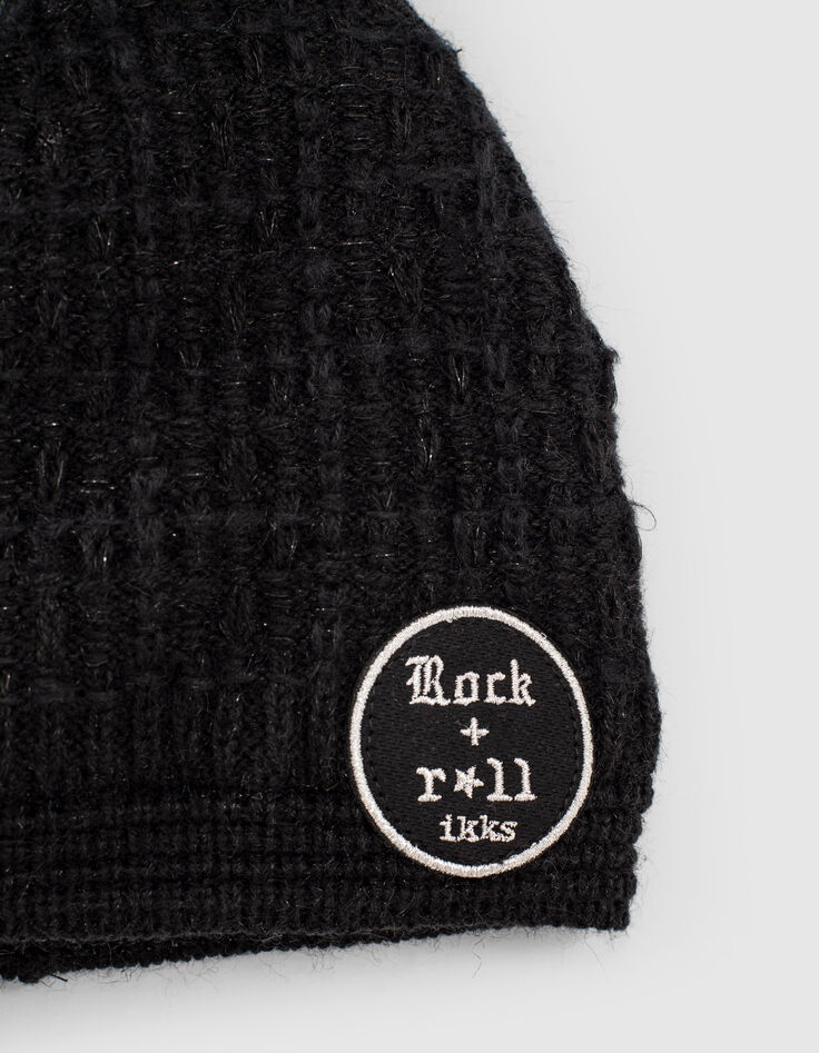Bonnet noir tricot fantaisie fourré fille-2
