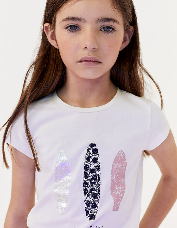 Camiseta blanco roto visuales 3 tablas de surf niña-2 Camiseta blanco roto visuales 3 tablas de surf niña-2