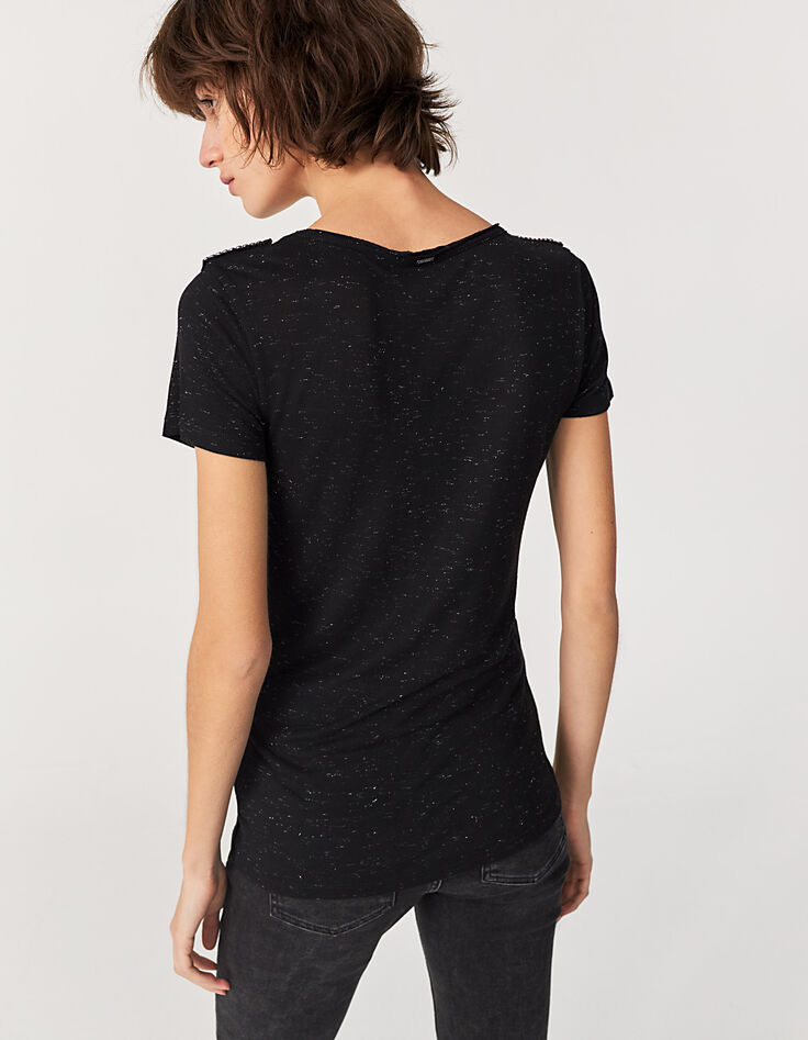 Camiseta negra metalizada de viscosa pedrería mujer-3