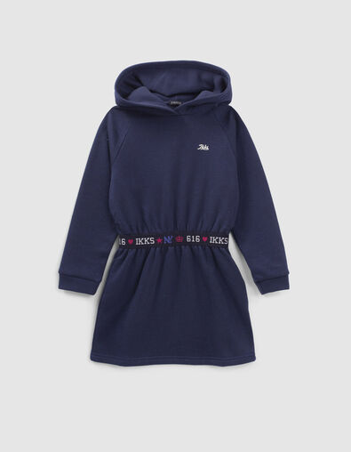 Girls’ navy glittery hooded sweatshirt dress - IKKS